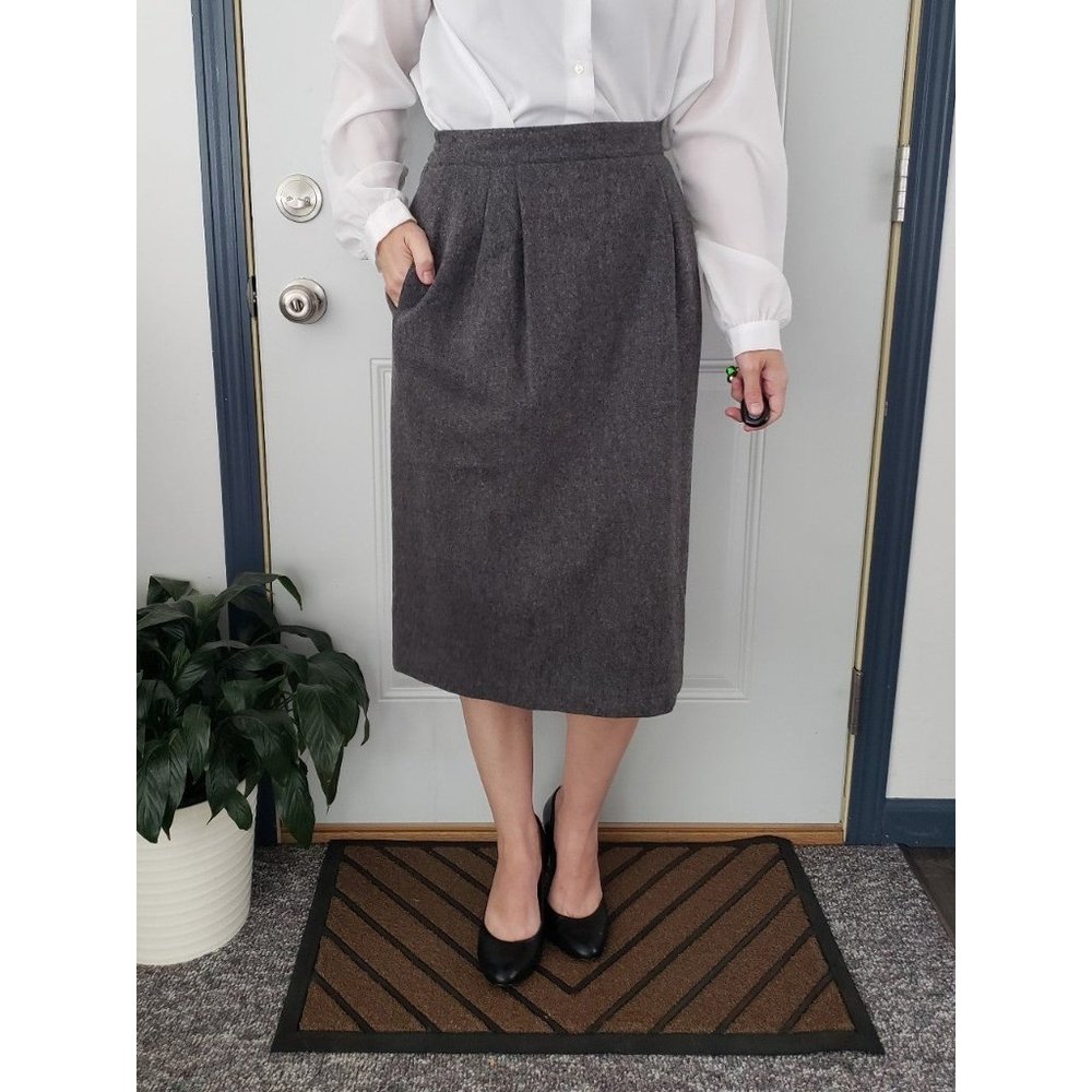 90s/00s Gray Wool‎ Pencil Skirt
